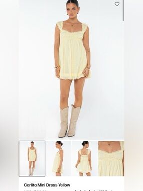 NWT Princess Polly Carlita Mini Dress Yellow 100% cotton